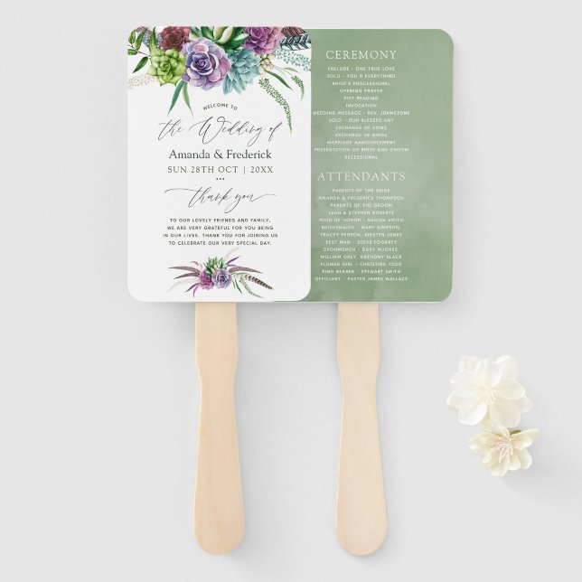 Mystical Boho Watercolor Succulent Wedding Program Fächer (Vorne und Hinten)