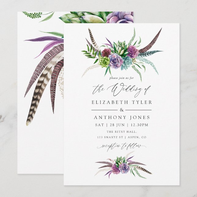 Mystical Boho Watercolor Sukkulente Hochzeit Einladung (Vorne/Hinten)