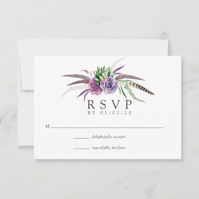 Mystical Boho Watercolor Sukkulente Hochzeit RSVP Karte (Vorderseite)