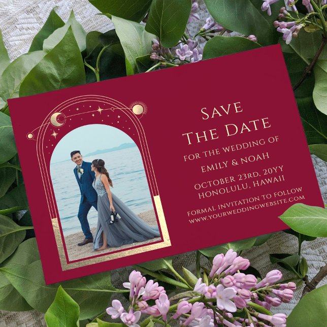 Mystical Burgundy Gold Sun Moon Star Space Save The Date (Von Creator hochgeladen)