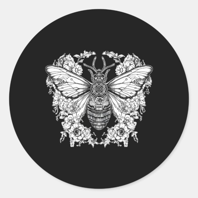 Mystical Butterfly Moth Dark Academica Occult Goth Runder Aufkleber (Vorderseite)