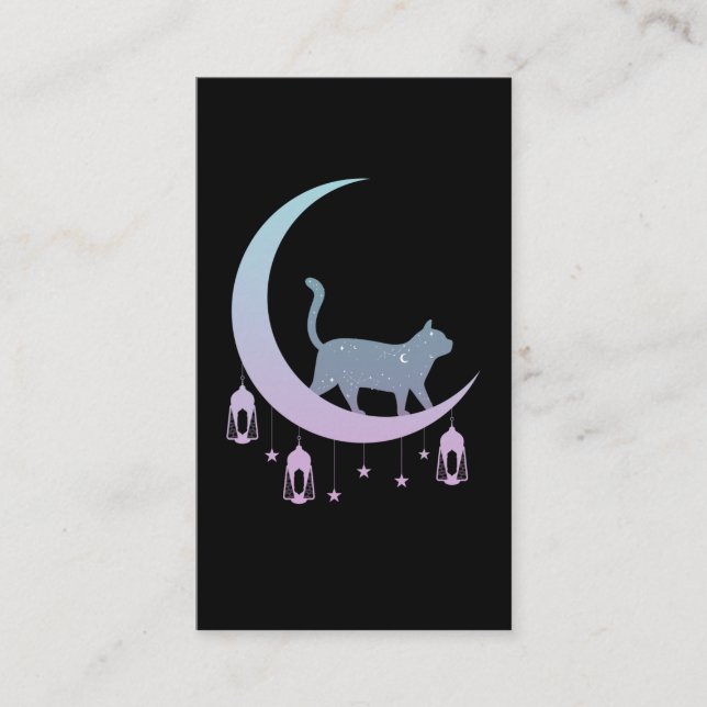 Mystical Cat Crescent Moon Horoscope Pastel Goth Visitenkarte (Vorderseite)