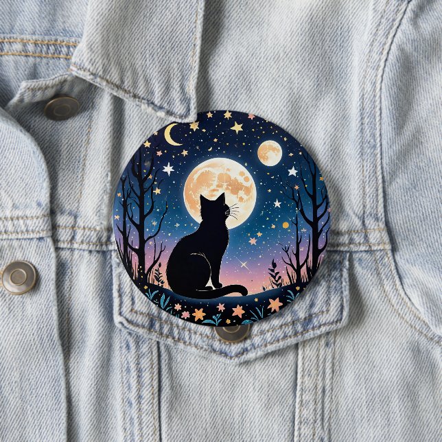 Mystical Cat Moon Button | Cute Night Sky Cat Pin  (Beispiel)