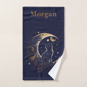 Mystical Cat Moon - Personalisiertes Geschenk der Badhandtuch Set