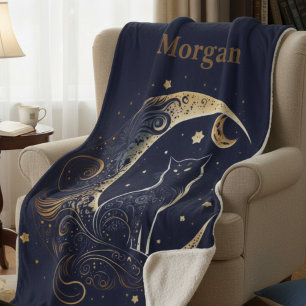 Mystical Cat Moon - Personalisiertes Geschenk der  Sherpadecke