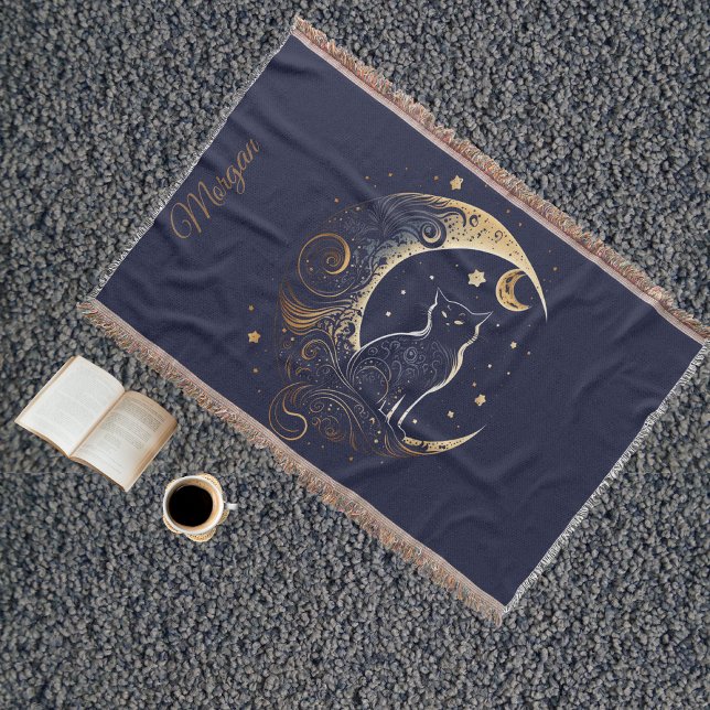 Mystical Cat Moon - Personalized Celestial Gift Decke (Von Creator hochgeladen)
