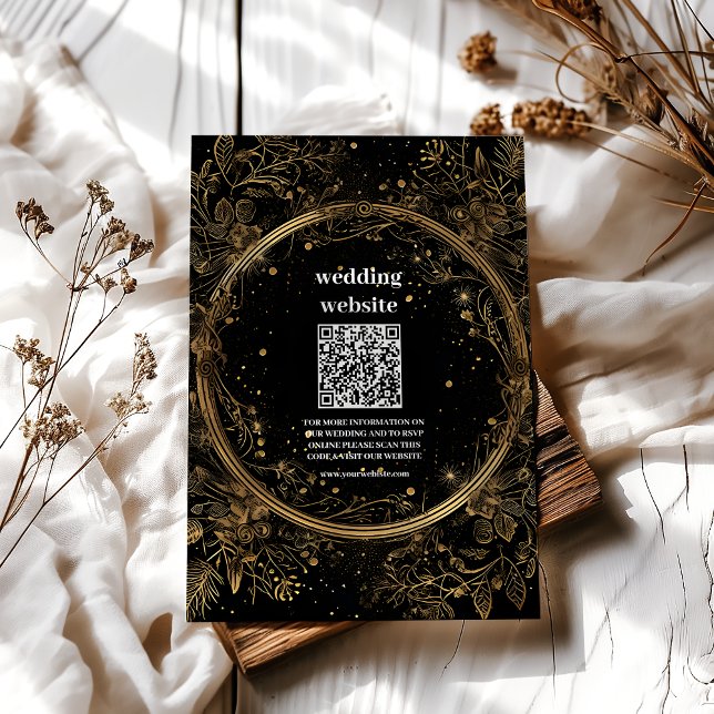 Mystical Celestial Black and Gold Wedding Begleitkarte (Von Creator hochgeladen)