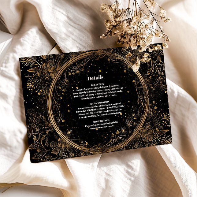 Mystical Celestial Black and Gold Wedding Begleitkarte (Von Creator hochgeladen)