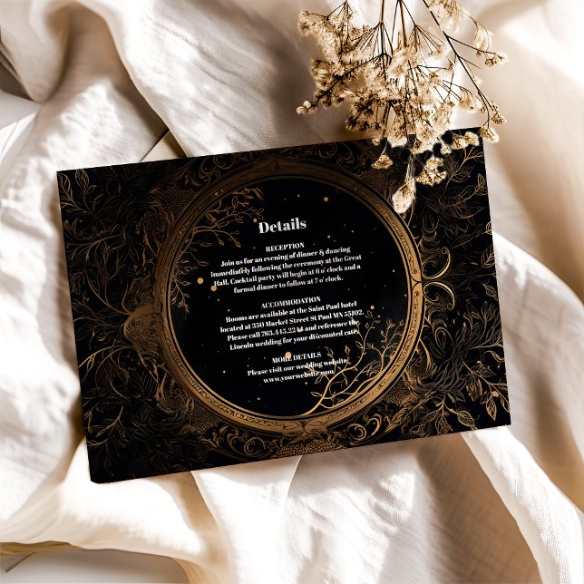 Mystical Celestial Black and Gold Wedding Begleitkarte (Von Creator hochgeladen)
