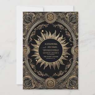 Mystical Celestial Black and Gold Wedding Einladung