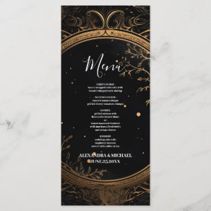 Mystical Celestial Black and Gold Wedding Menükarte