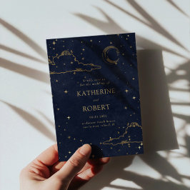 Mystical Celestial Gold Moon Clouds Wedding Einladung
