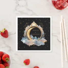 Mystical Celestial Gold Moon Wedding Napkins Serviette