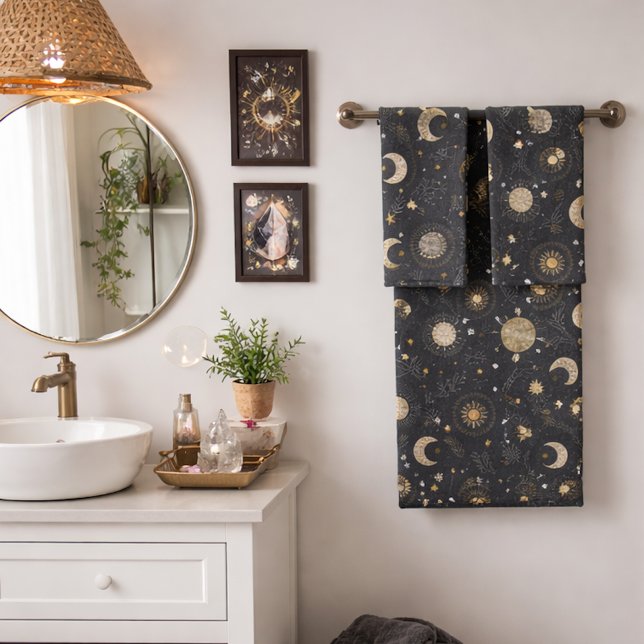 Mystical Celestial Moon Pattern Badhandtuch Set (Von Creator hochgeladen)