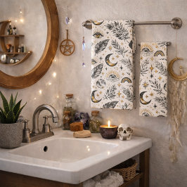 Mystical Celestial Moon Stars Pattern Badhandtuch Set