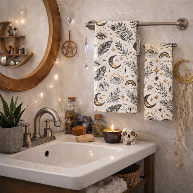 Mystical Celestial Moon Stars Pattern Badhandtuch Set (Von Creator hochgeladen)