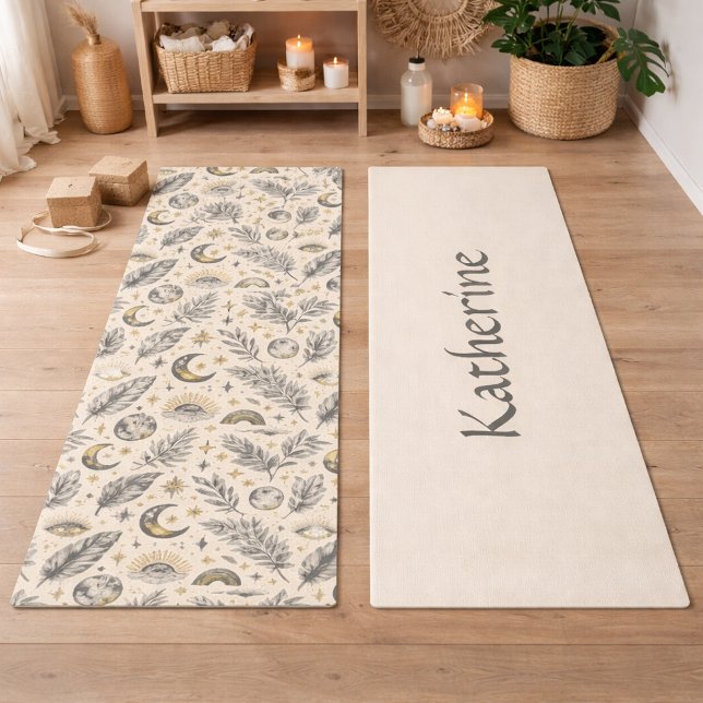 Mystical Celestial Moon Stars Pattern Custom Name Yogamatte (Von Creator hochgeladen)