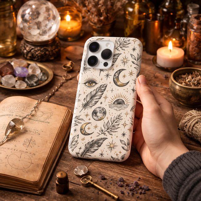 Mystical Celestial Moon Stars Pattern iPhone 16 Pro Max Hülle (Von Creator hochgeladen)
