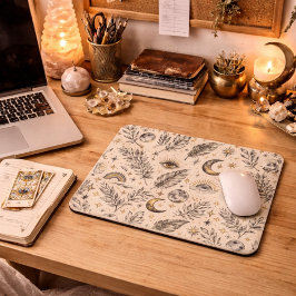 Mystical Celestial Moon Stars Pattern Mousepad