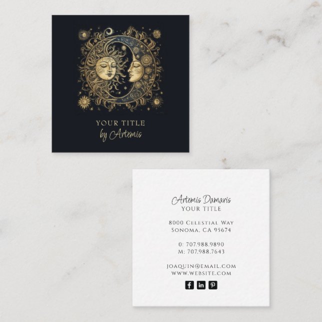 Mystical Celestial Sun Moon Quadratische Visitenkarte (Vorne/Hinten)