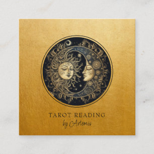 Mystical Celestial Sun Moon Tarot Reader Gold Quadratische Visitenkarte