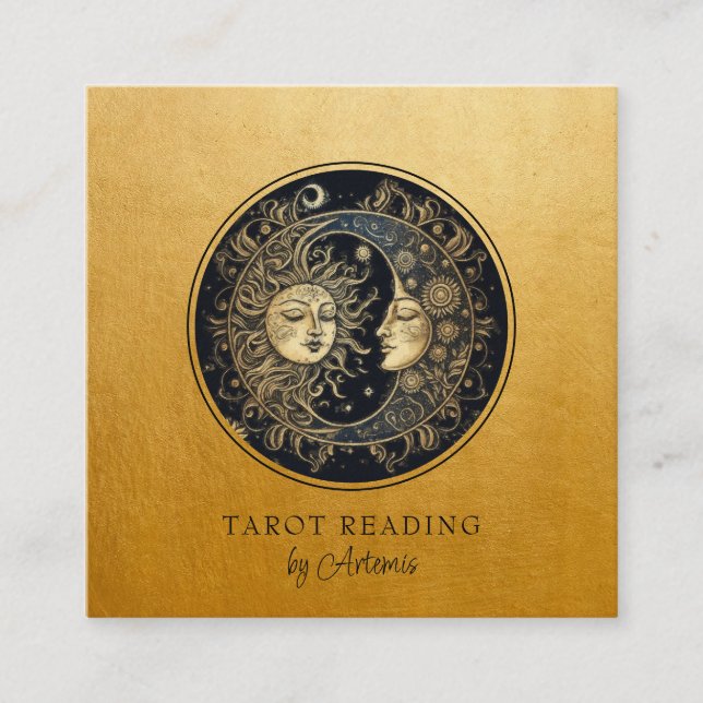 Mystical Celestial Sun Moon Tarot Reader Gold Quadratische Visitenkarte (Vorderseite)