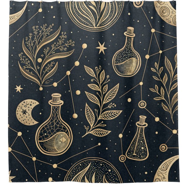 Mystical Celestial Witchcraft - Gold Botanical Duschvorhang (Vorderseite)