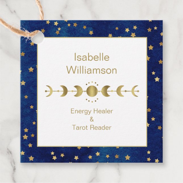Mystical Celestis Stars Moon Phase Navy Blue Gold Geschenkanhänger (Vorderseite)