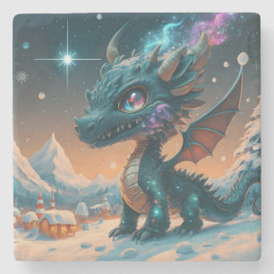 Mystical Chibi Dragon Winter Landschaft Steinuntersetzer