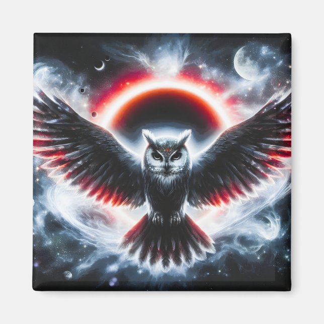 Mystical Cosmic Celestial Owl Magnet (Vorne)