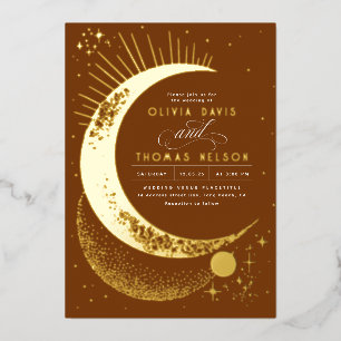 Mystical Crescent Moon Starry Night Boho Wedding Folieneinladung