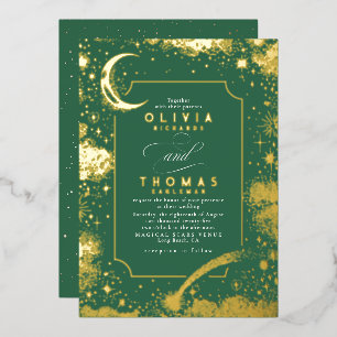 Mystical Crescent Moon Starry Night Boho Wedding Folieneinladung