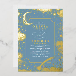 Mystical Crescent Moon Starry Night Boho Wedding Folieneinladung