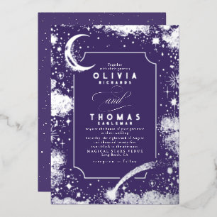 Mystical Crescent Moon Starry Night Boho Wedding Folieneinladung