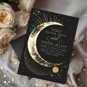 Mystical Crescent Moon Starry Night Boho Wedding Folieneinladung