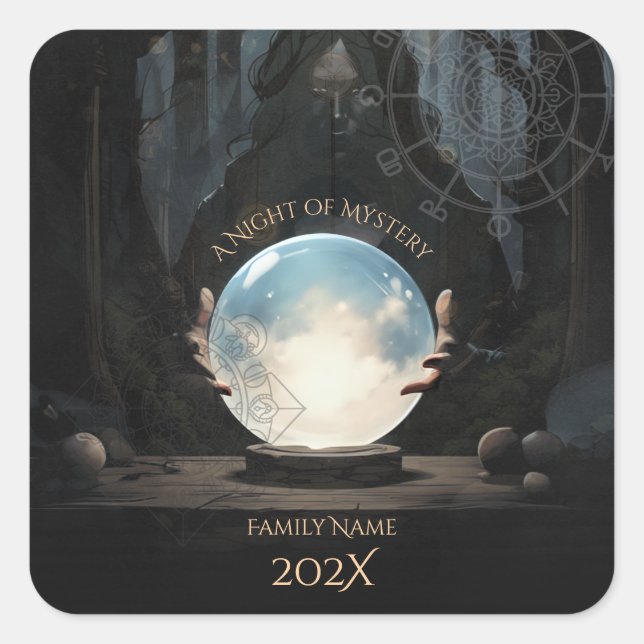 Mystical Crystal Ball Fortune Teller Halloween Quadratischer Aufkleber (Vorderseite)