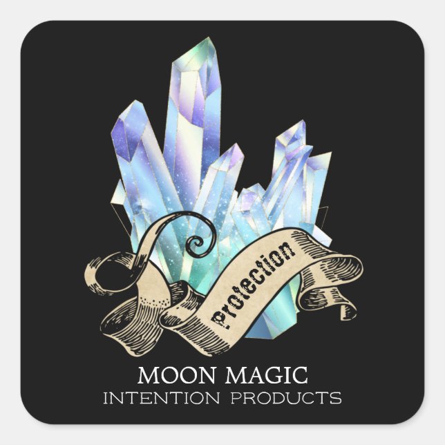 Mystical Crystal Black Spell Labels Quadratischer Aufkleber (Vorderseite)