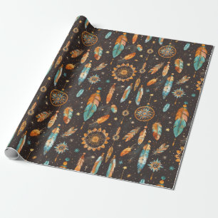 Mystical Dark Boho: Feathers & Dream Catchers Desi Geschenkpapier