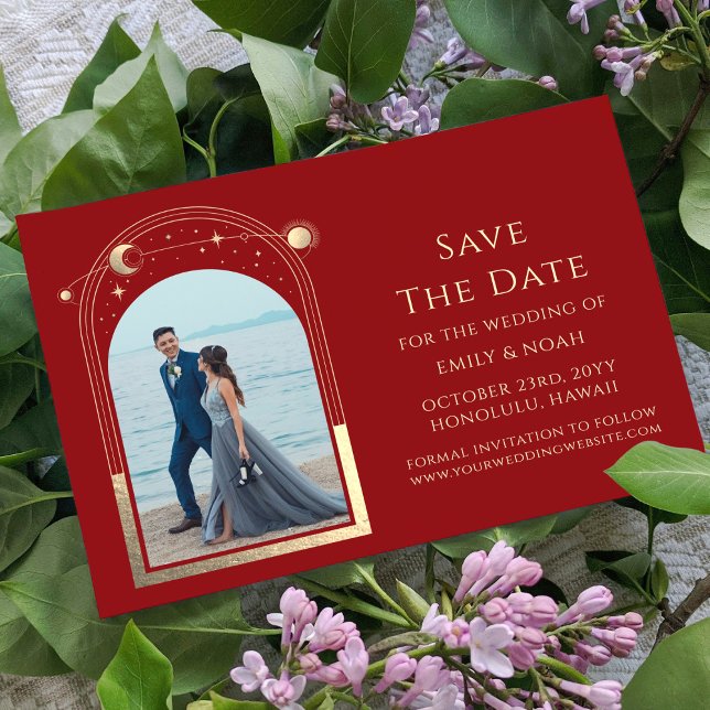 Mystical Dark Red Gold Sun Moon Star Space Save The Date (Von Creator hochgeladen)