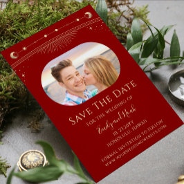 Mystical Dark Red Gold Sun Moon Stars Celestis Save The Date