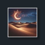 Mystical Desert Night Wall Art - Glowing Geometric Leinwanddruck<br><div class="desc">A breathtaking digital masterpiece featuring a radiant, geometric crescent moon and intricate star patterns illuminating a vast desert landscape. The warm, glowing light of the celestial symbols contrasts beautifully with the deep blue night sky and the rhythmic textures of the golden sand dunes. This enchanting piece brings a sense of...</div>