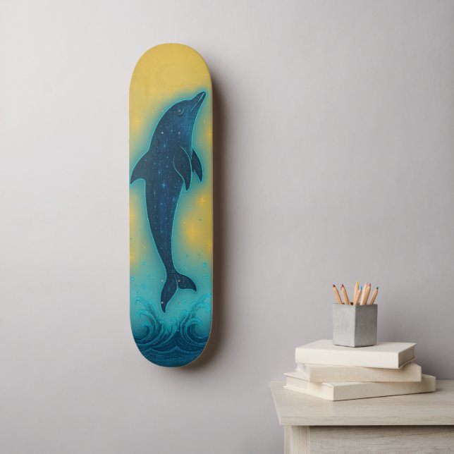 Mystical Dolphin Retro Colors Wall Art Skateboard (Art mural)