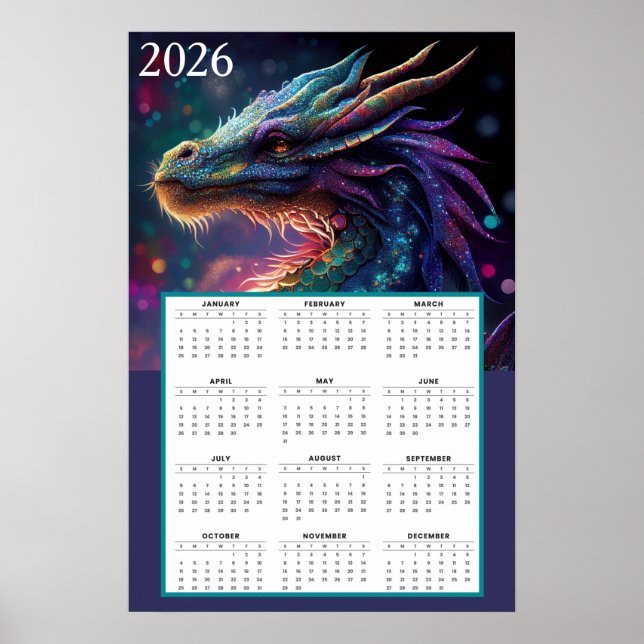 Mystical Dragon Fantasy Calendar 2026  Poster (Vorne)