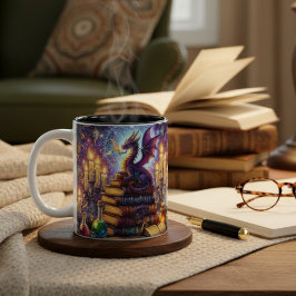 Mystical Dragon Wizard Books Zweifarbige Tasse