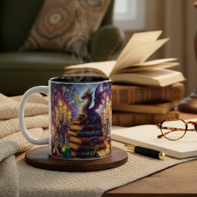 Mystical Dragon Wizard Books Zweifarbige Tasse (Von Creator hochgeladen)