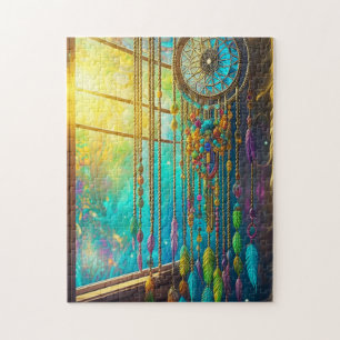 Mystical Dreamcatcher in Window Lila Green