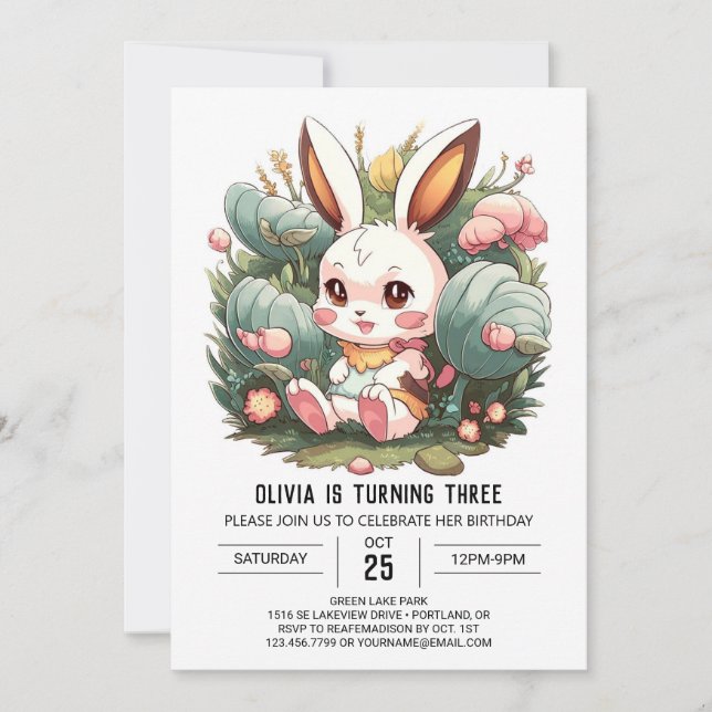 Mystical Dreamy Bunny Digital Geburtstag Einladung (Vorderseite)