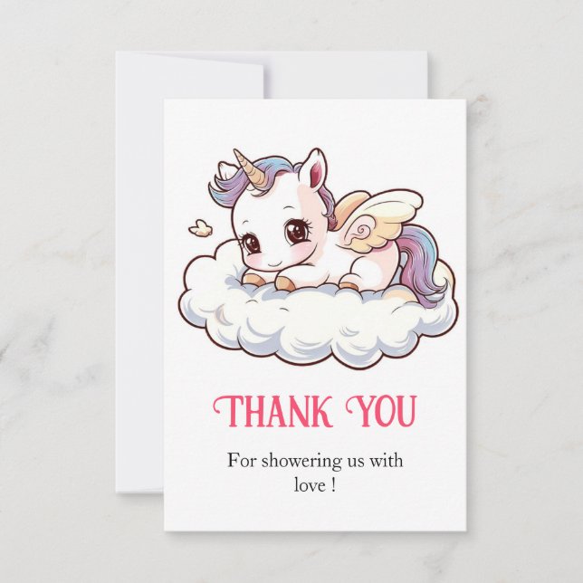 Mystical Dreamy Unicorn Babydusche Dankeskarte (Vorderseite)