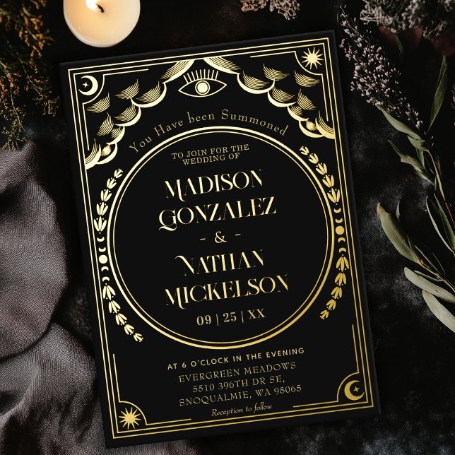 Mystical Elegant Gold Tarot Gothic Wedding Folieneinladung (Von Creator hochgeladen)