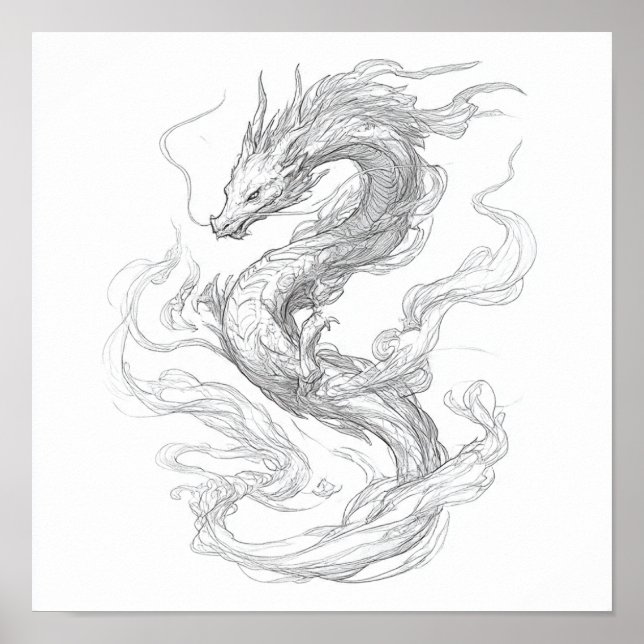 Mystical Elemental Art: Detailed Dragon Poster (Vorne)
